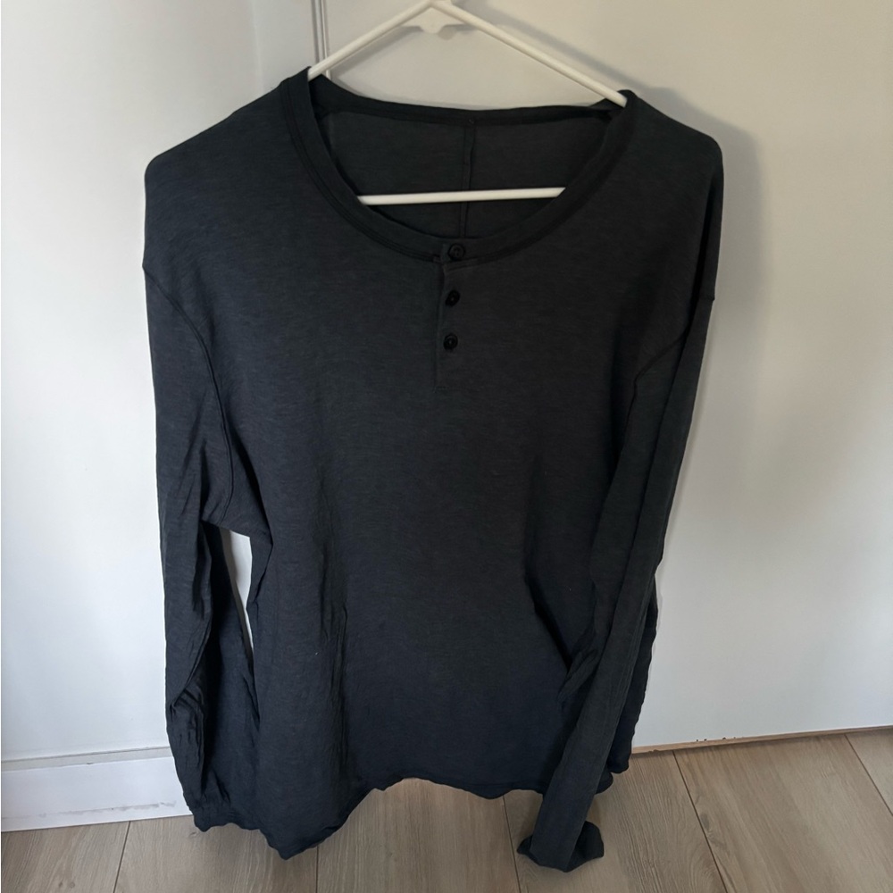 Men's Black Long Sleeve Henley Shirt